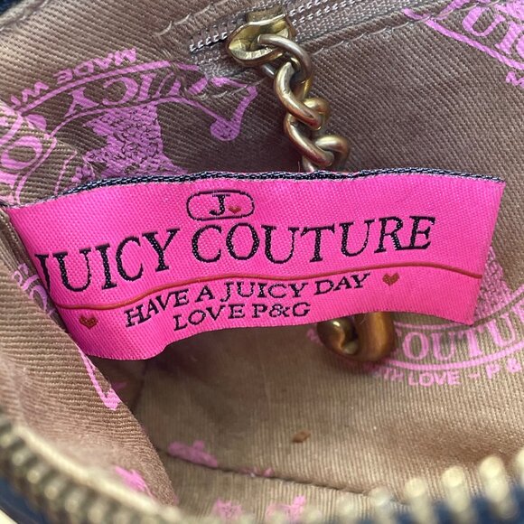 Juicy Couture Black Embossed Leather With Gold Chain Strap & Heart Charm Clutch - Picture 5 of 11
